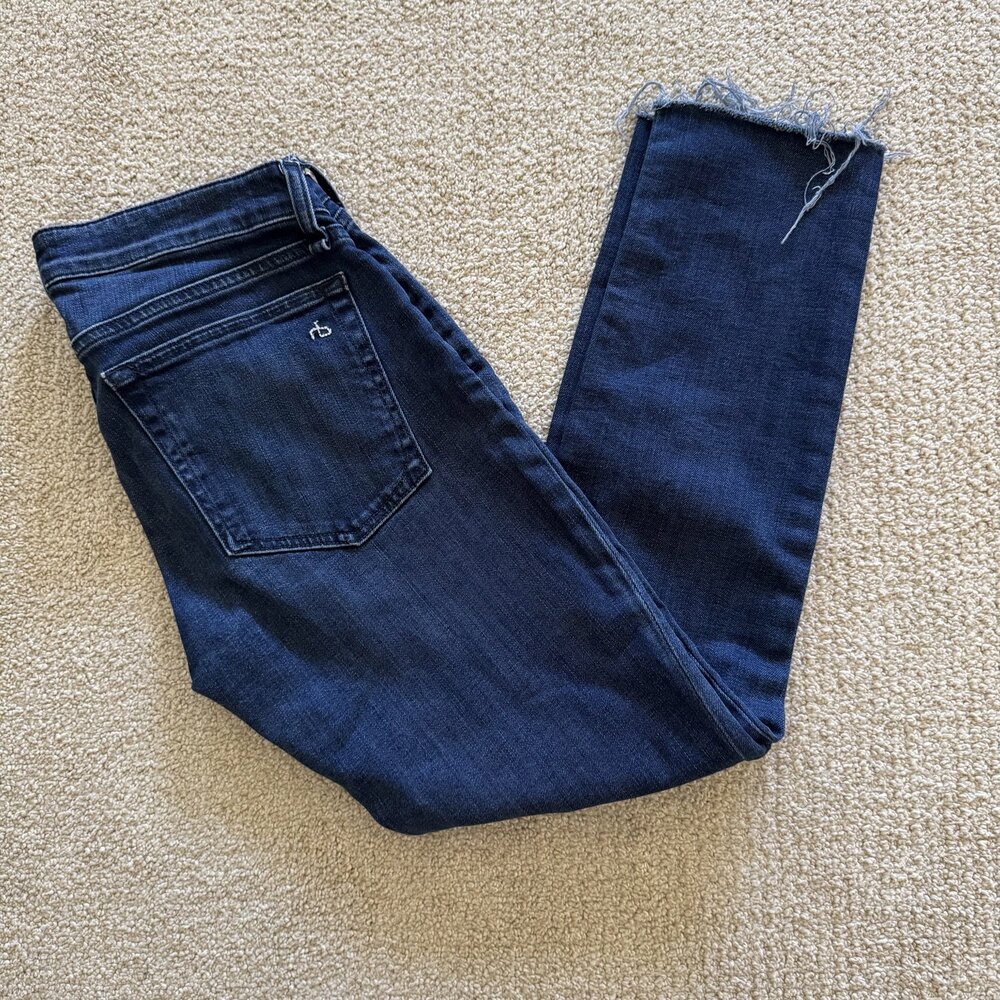 rag & bone Jeans Dre Low-Rise Slim Boyfriend Womens Blue Embroidered Size 25